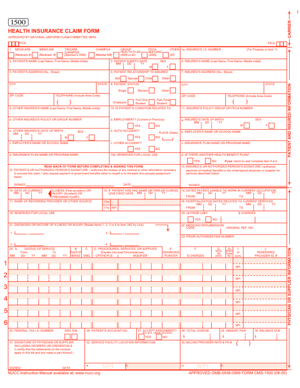 HCFA 1500 Form Printable
